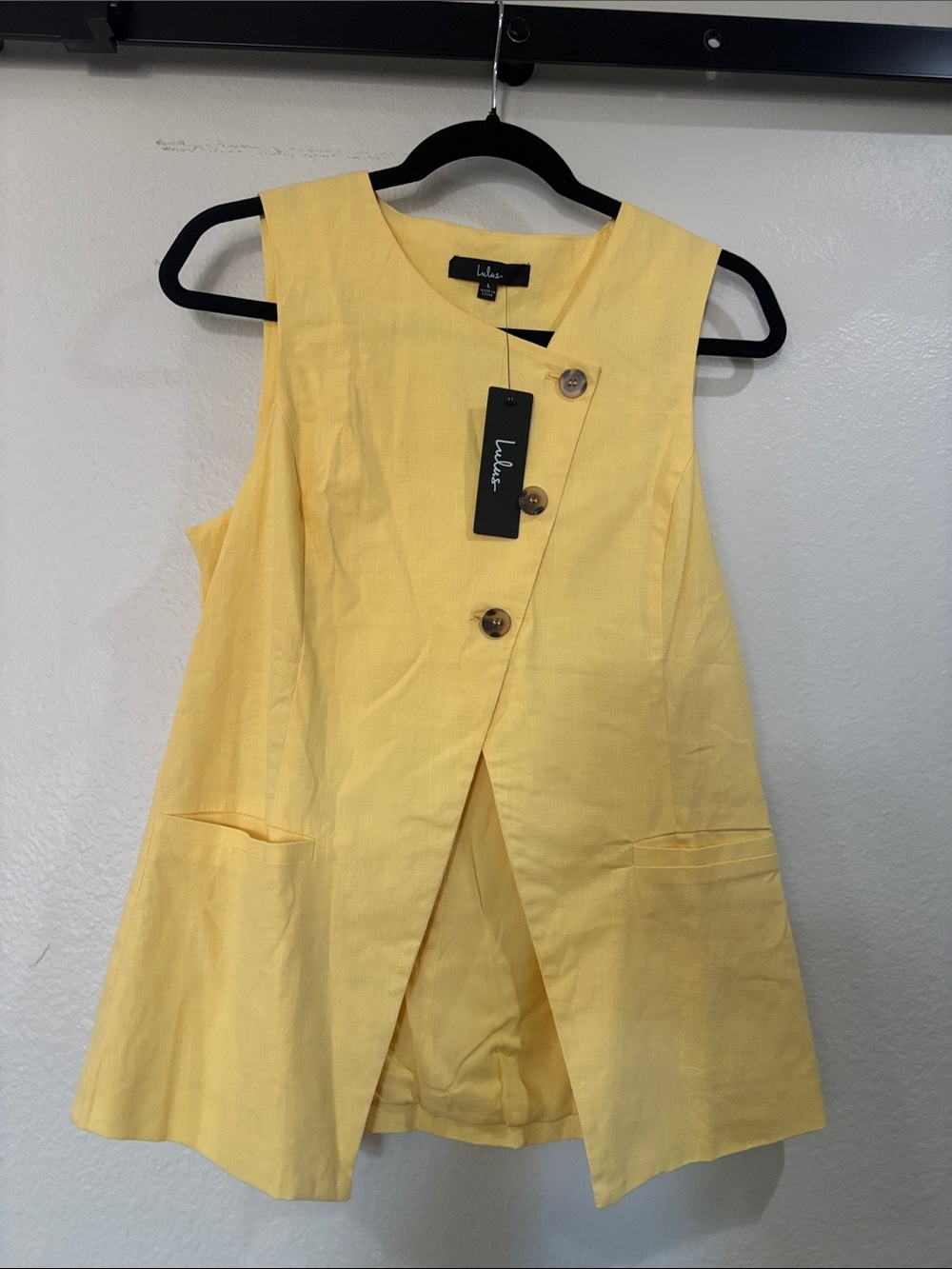 Lulus Natural Poise Yellow Asymmetrical Vest Top - Size L